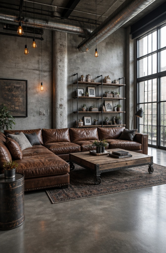 Industrial Chic Gray and Brown Living Room