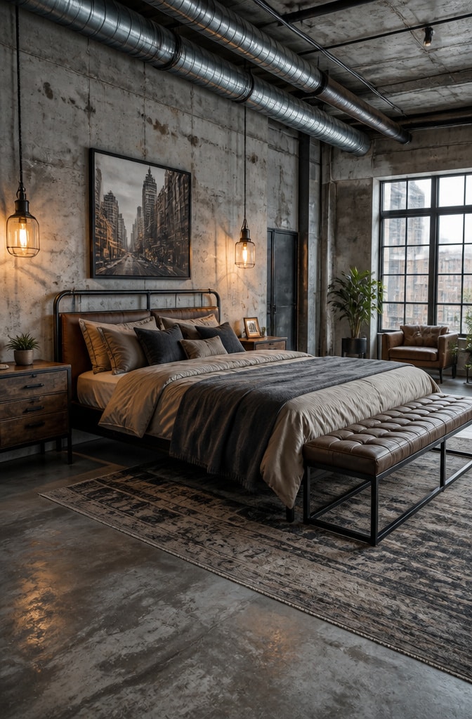 Industrial Chic Grey and Beige Bedroom