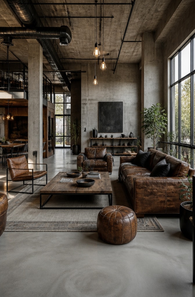 Industrial Chic Grey and Brown Living Room