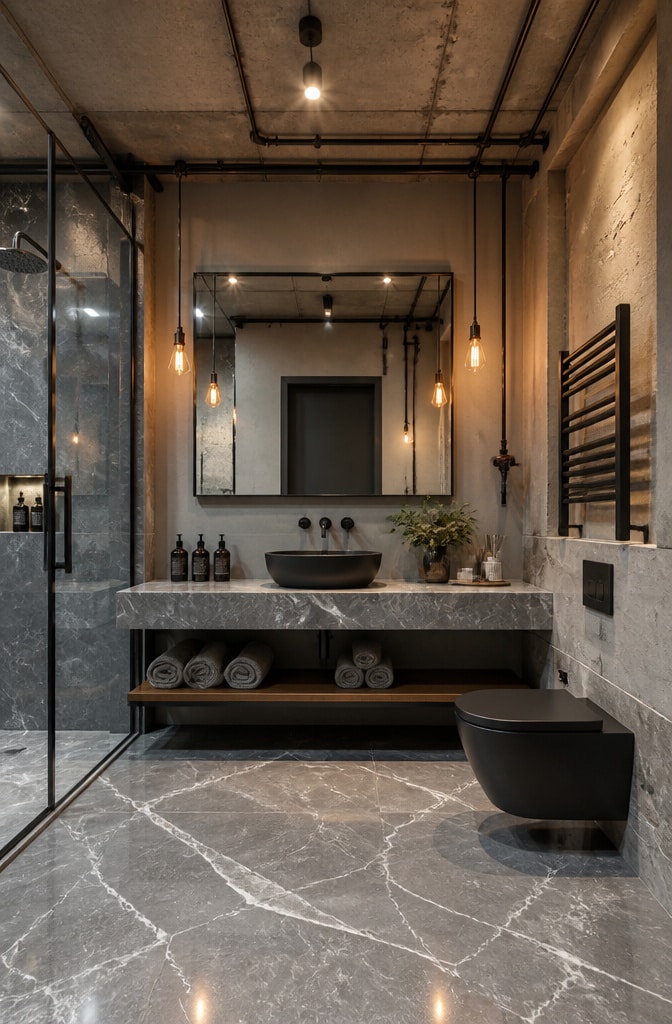 Industrial Chic Grey Marble Bathroom