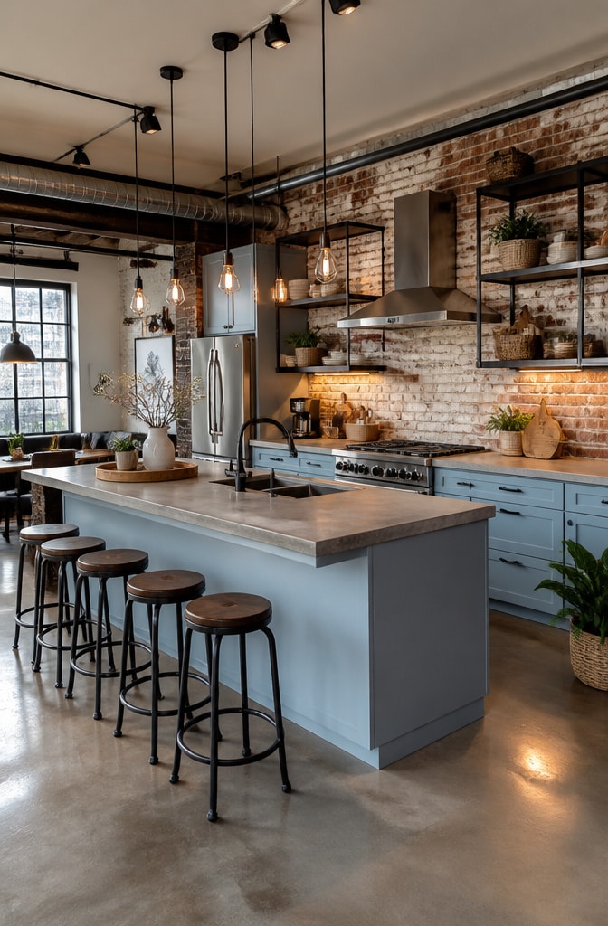 Industrial Chic Pastel Blue Kitchen