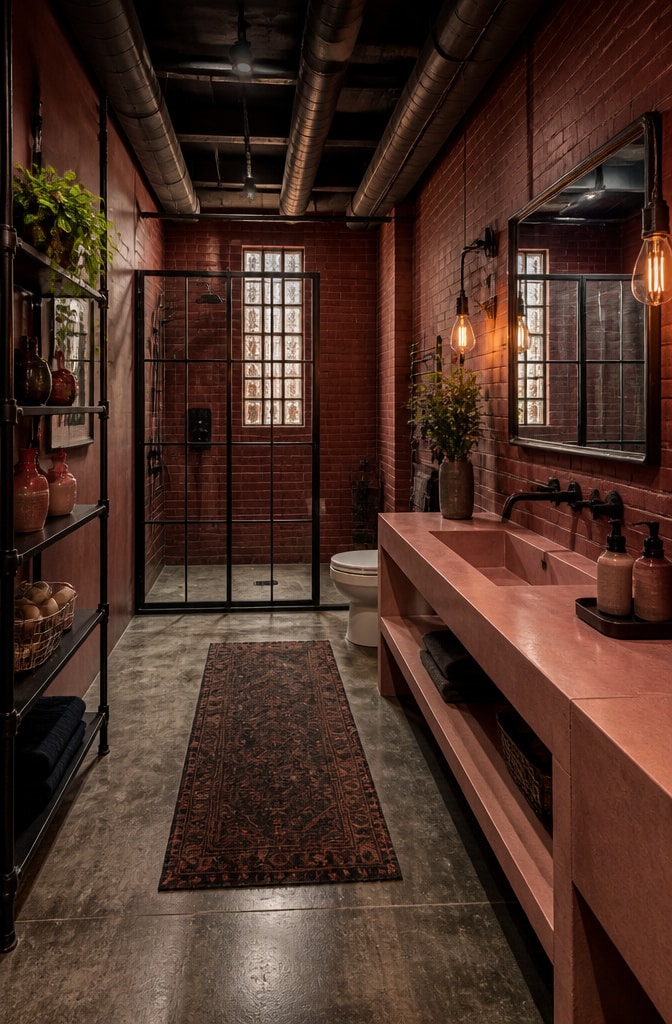 Industrial Chic Pink and Red Bathroom