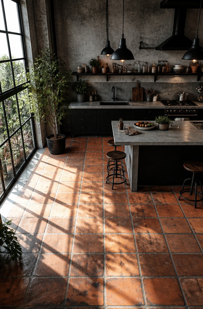 Industrial Chic Terracotta Kitchen Flooring