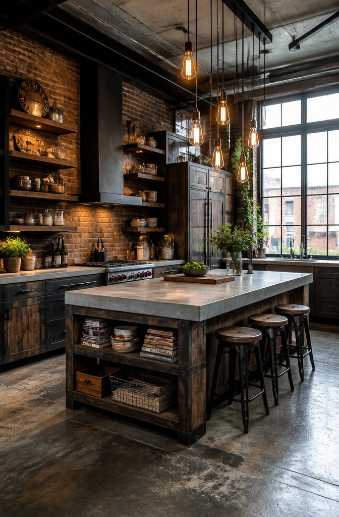 Industrial Dark Brown Cabinet Kitchen Design