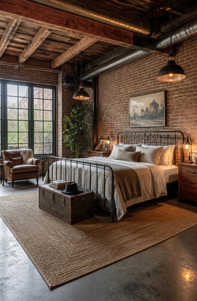 Industrial Farmhouse Bedroom with Vintage Charm