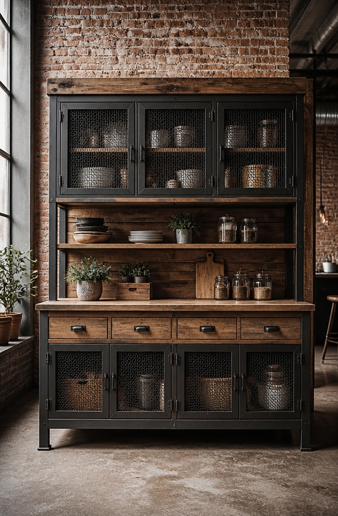 Industrial Farmhouse Hutch with Metal Accents