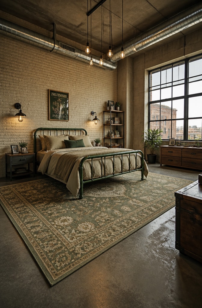 Industrial Green and Beige Bedroom