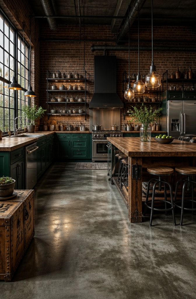 Industrial Green and Brown Urban Kitchen