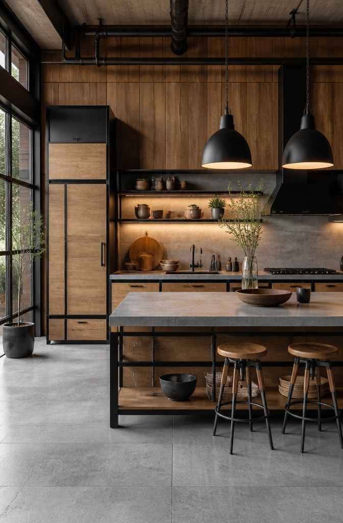 Industrial Japandi Kitchen with Wood and Metal