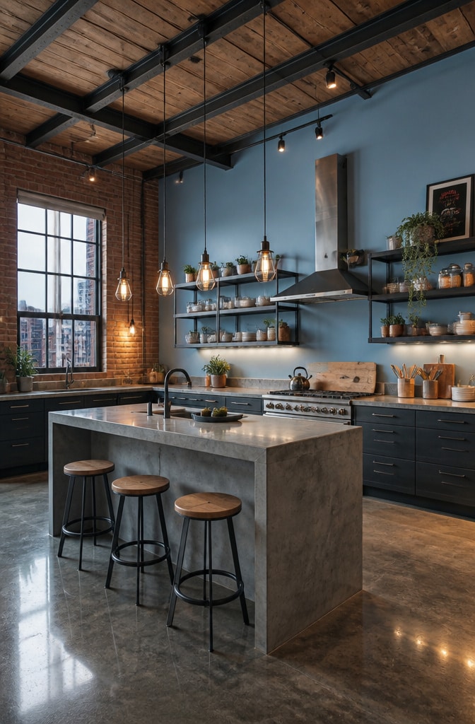 Industrial Light Blue Kitchen Look