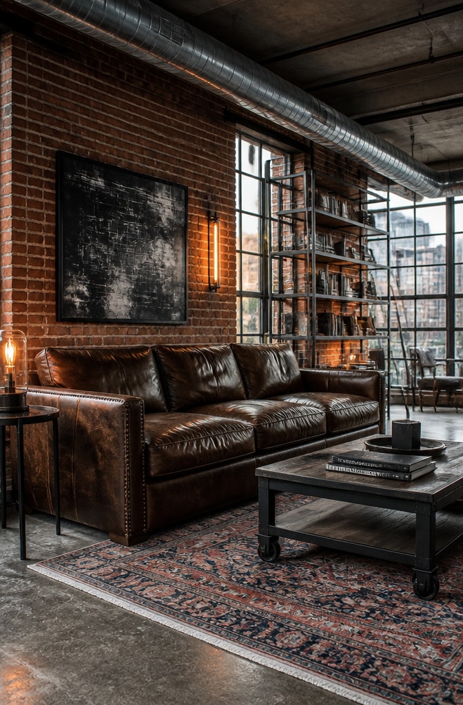 Industrial Loft Chocolate Brown Couch Living Room