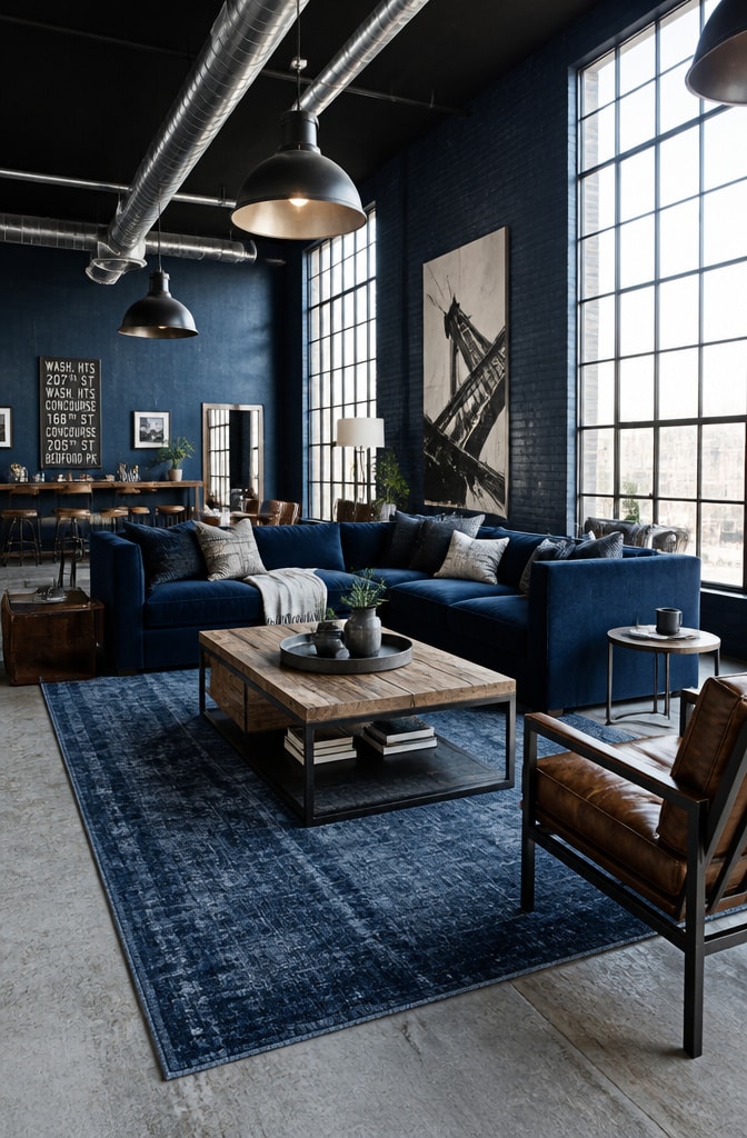 Industrial Loft Midnight Blue Living Room