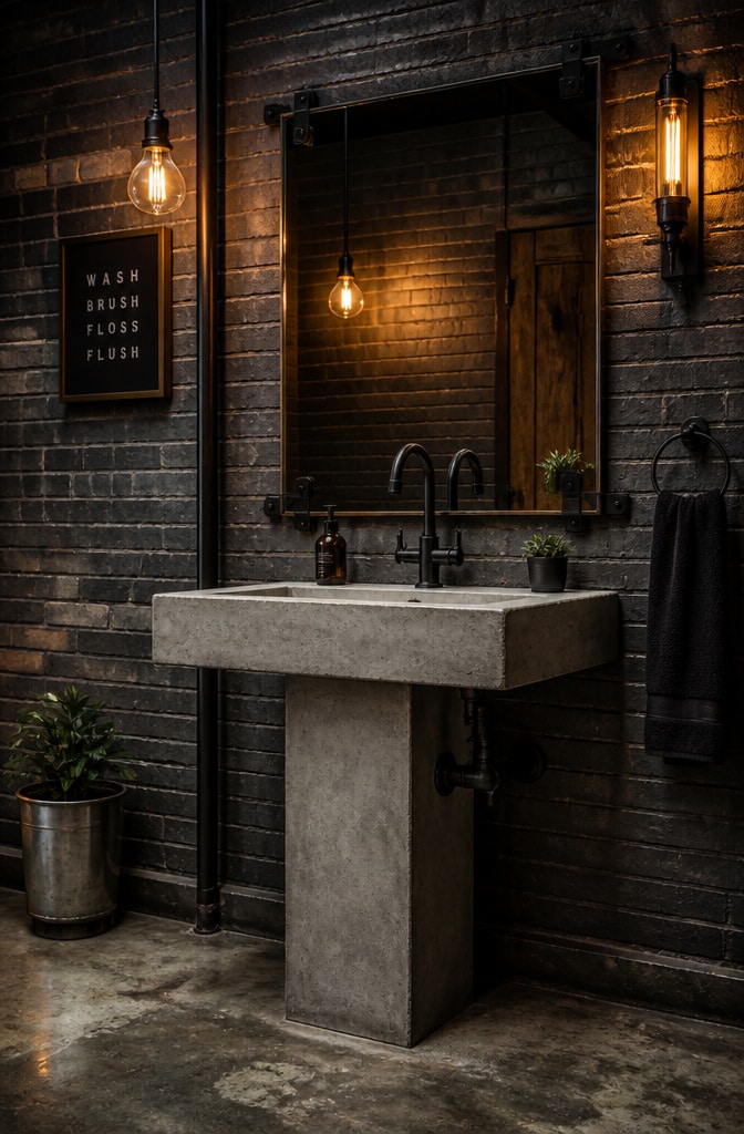 Industrial Loft Pedestal Sink Bathroom
