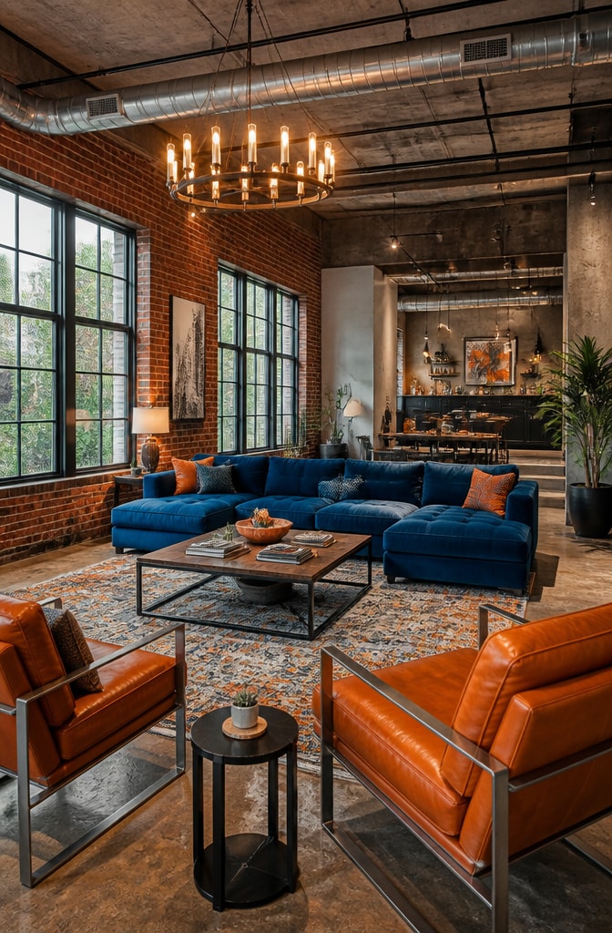 Industrial Loft with Blue and Orange Accents