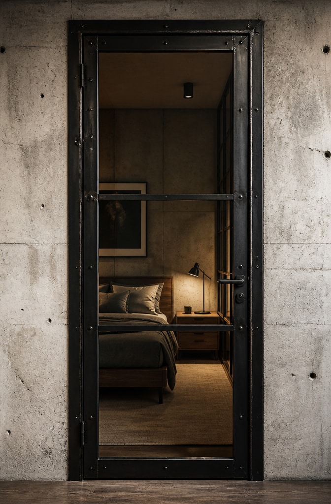 Industrial Metal Frame Bedroom Door