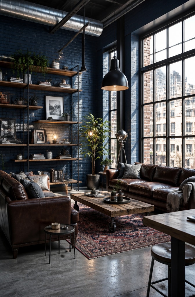 Industrial Navy Blue Living Room