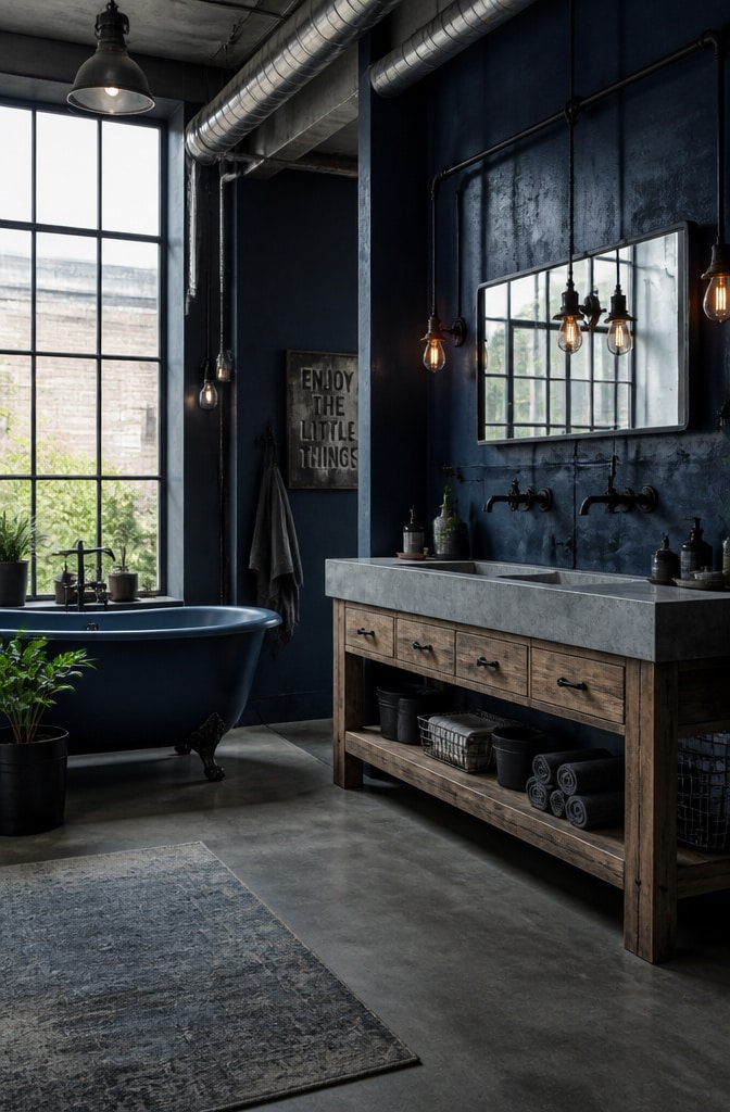 Industrial Navy Blue Loft Bathroom