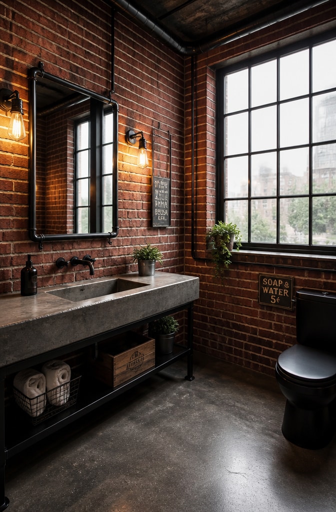 Industrial Red Brick Tile Bathroom