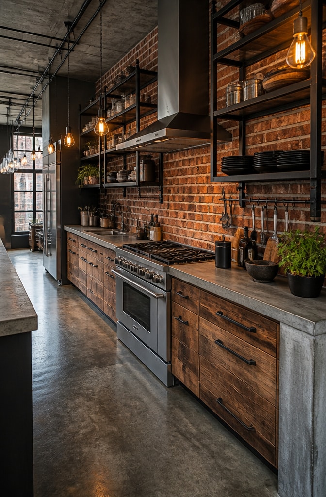 Industrial Red Brick Tile Kitchen