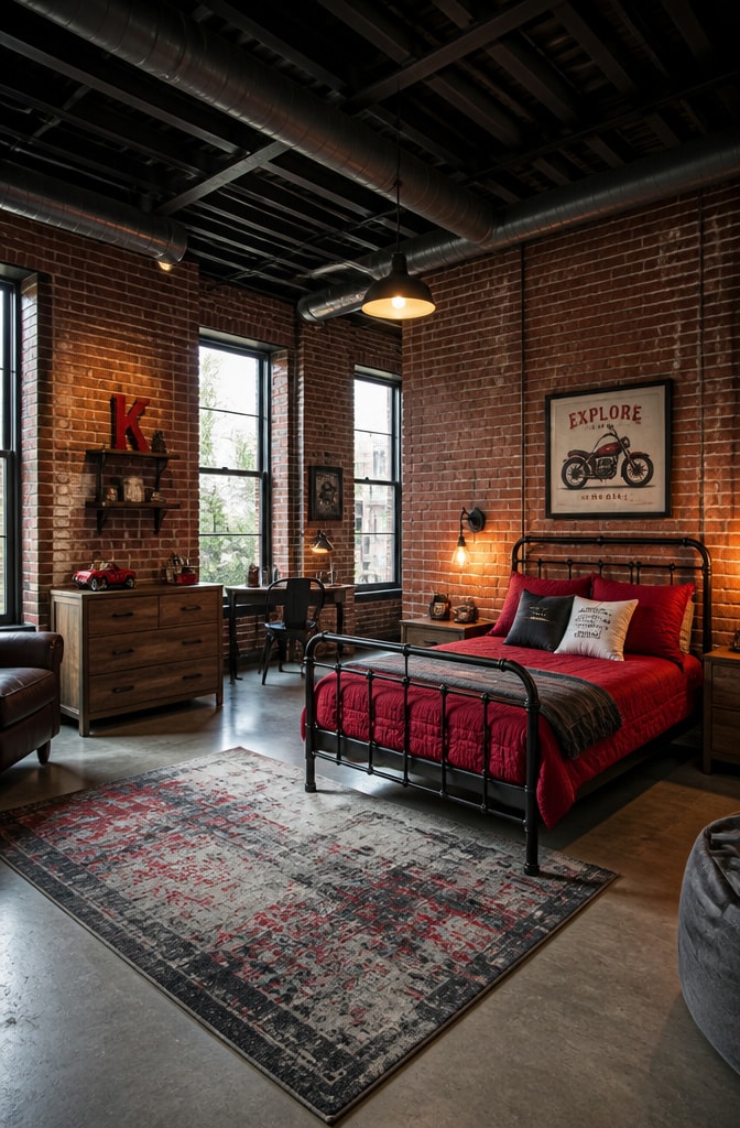Industrial Red Loft Kids Bedroom