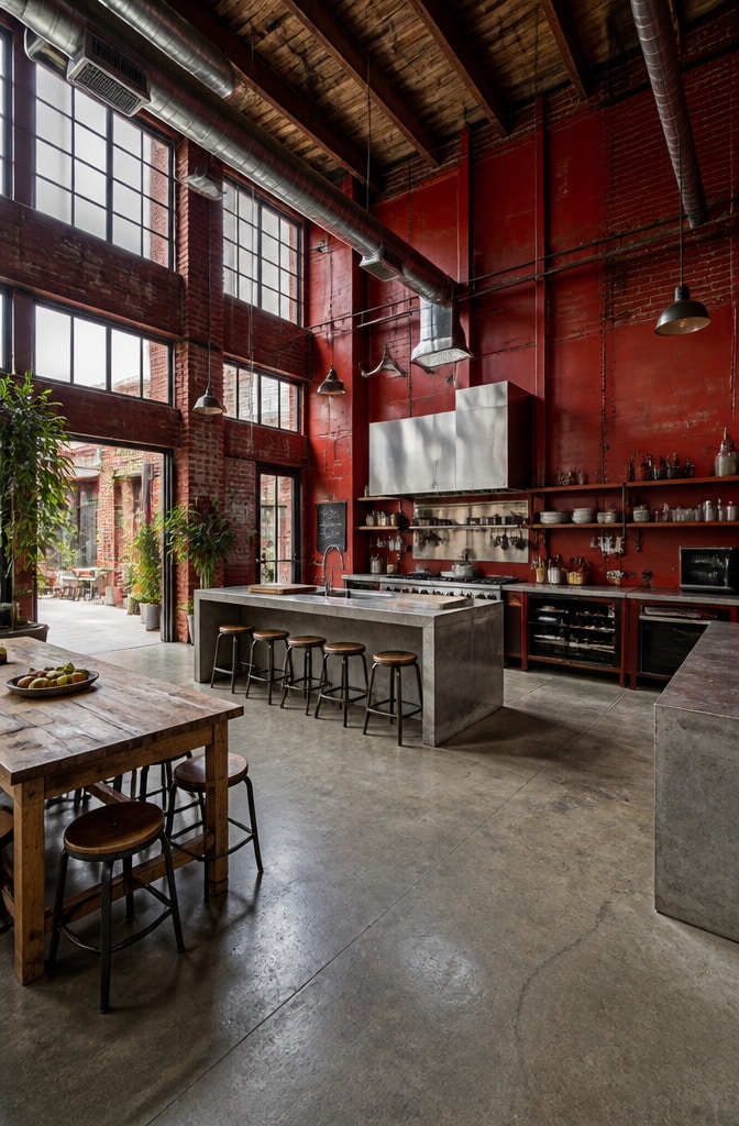 Industrial Red Warehouse Kitchen