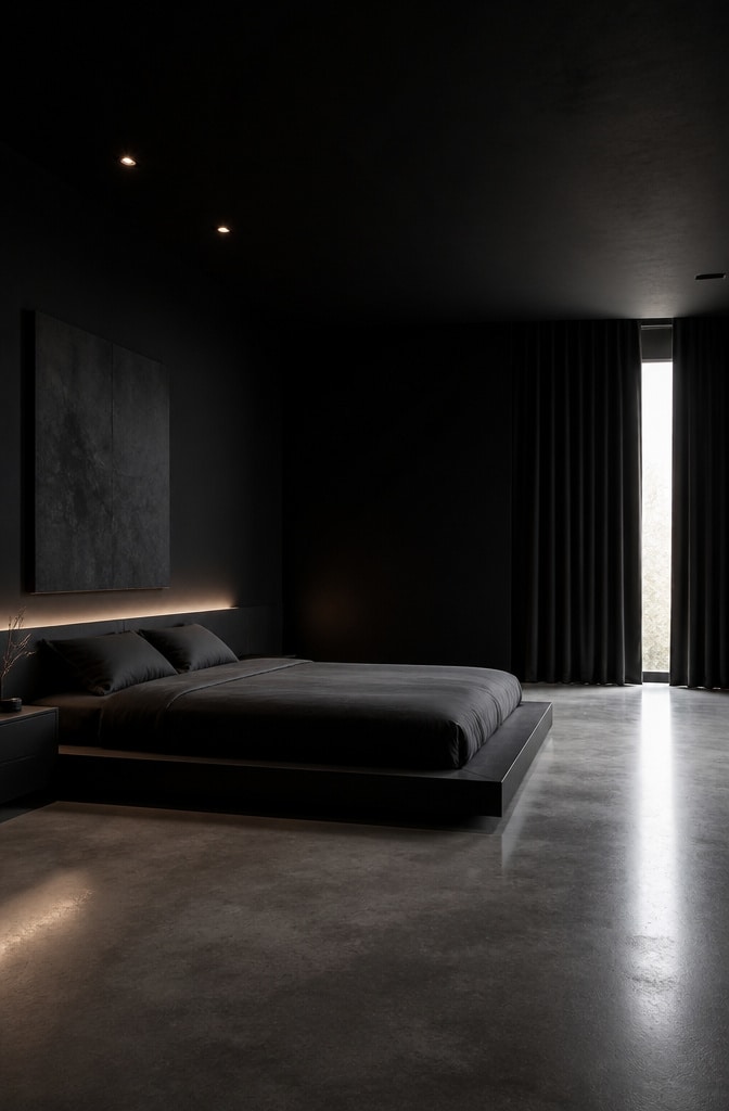 Ink Black Minimalist Bedroom