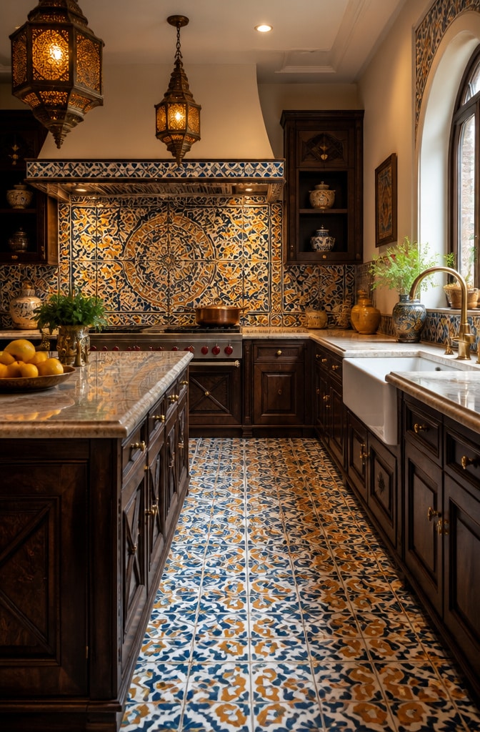Intricate Hand-Painted Moroccan Tile Kitchen