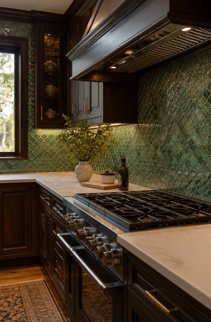 Jade Green Mosaic Tile Kitchen