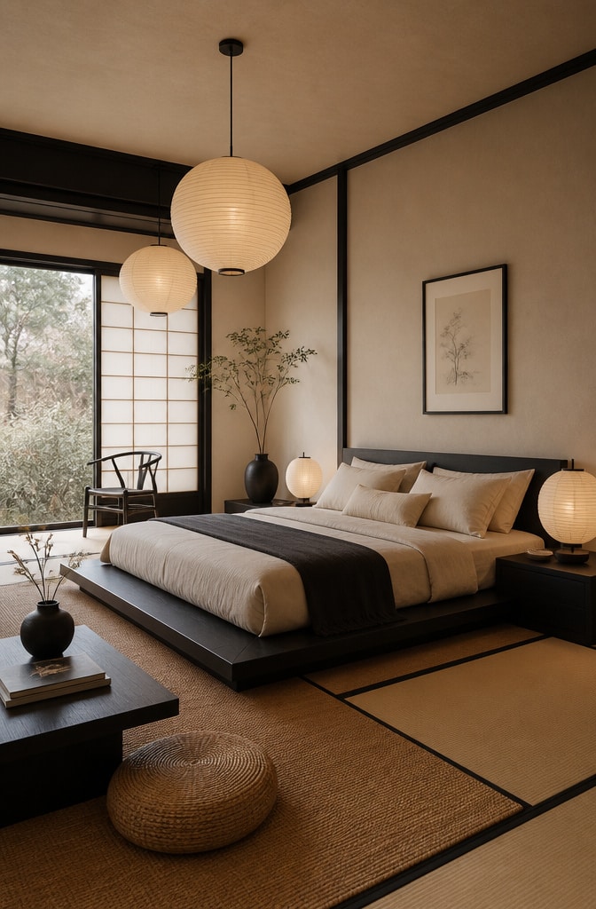 Japandi Black and Cream Bedroom
