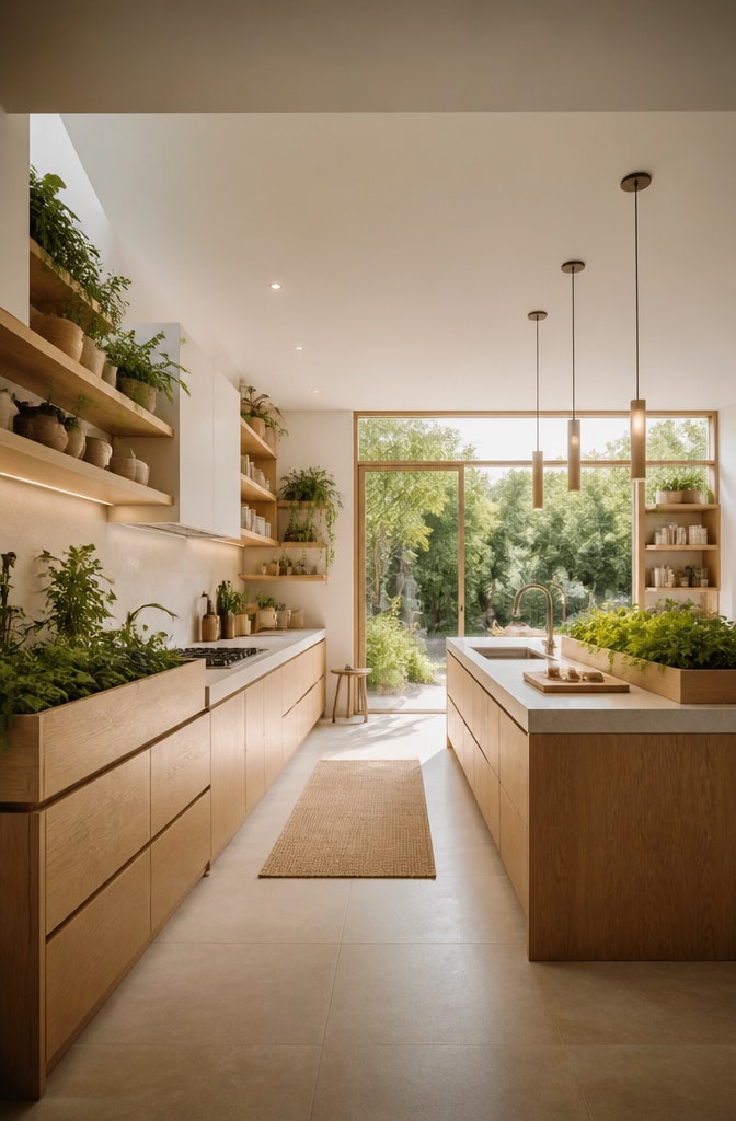 Japandi Kitchen with Integrated Greenery