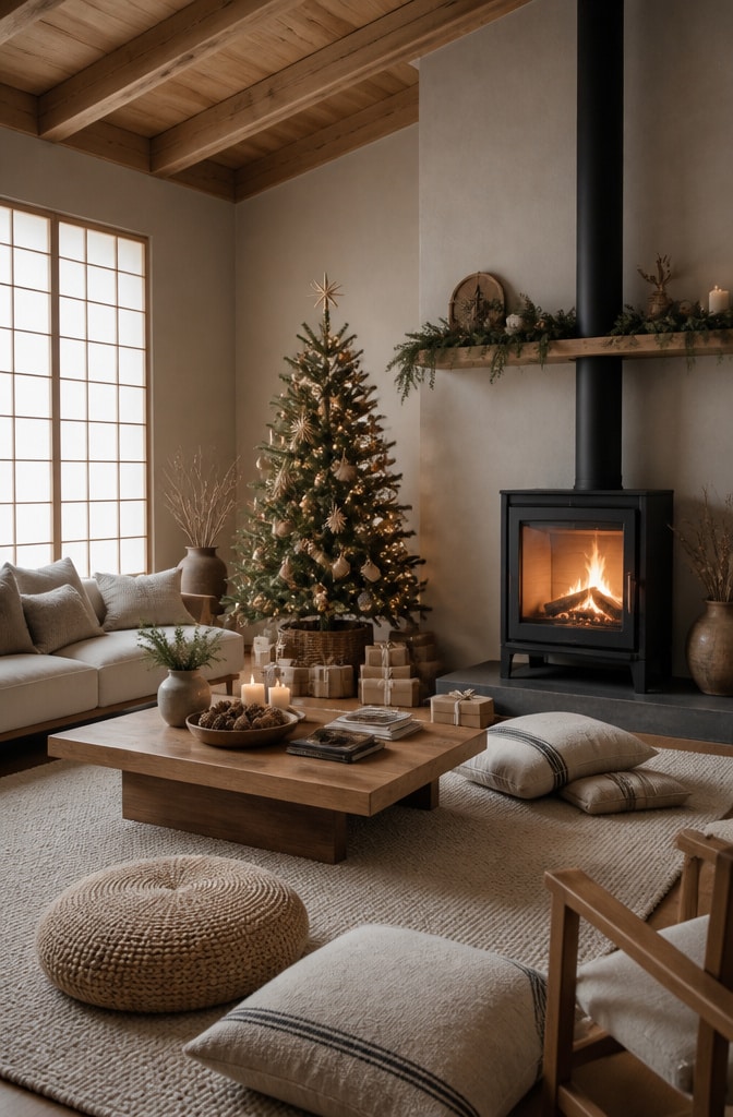 Japandi Neutral Christmas Living Room