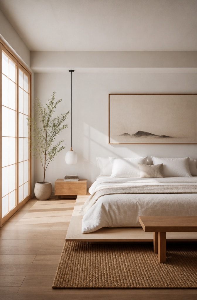 Japandi White Zen Bedroom