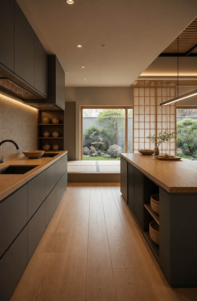 Japanese-Inspired Grey and Brown Kitchen