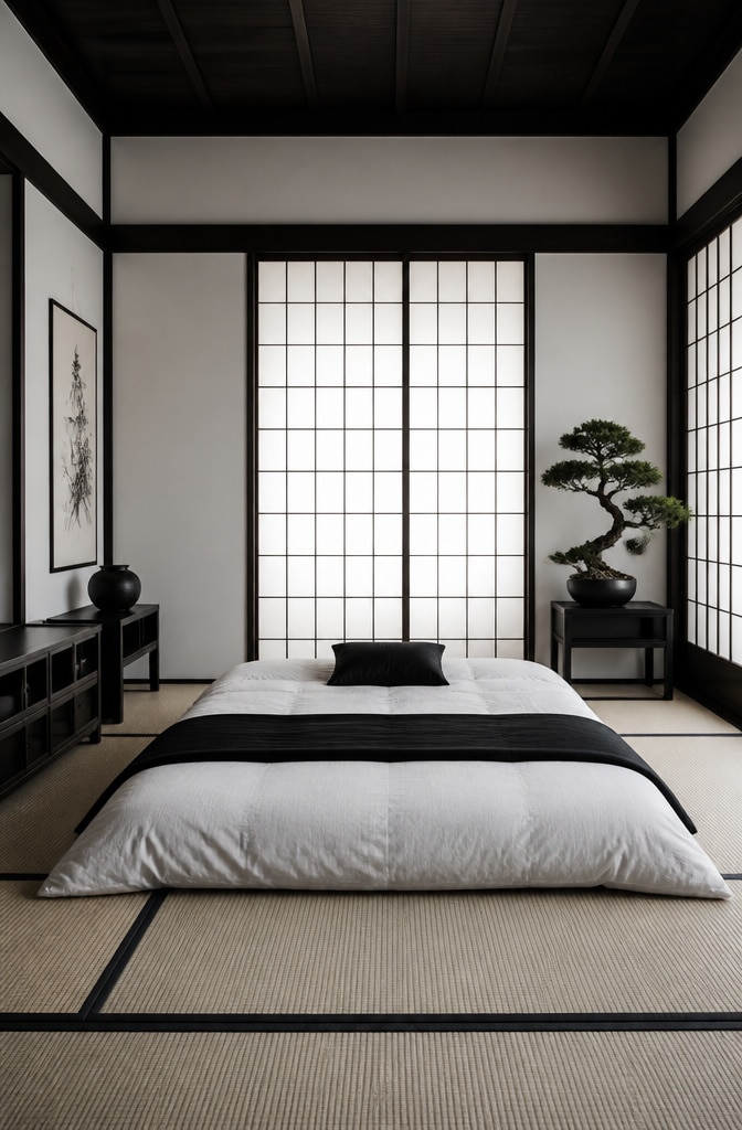 Japanese Zen Black and White Bedroom