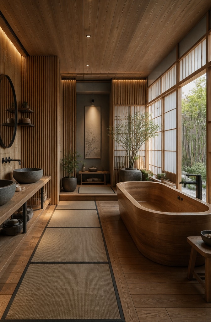 Japanese Zen Light Brown Bathroom