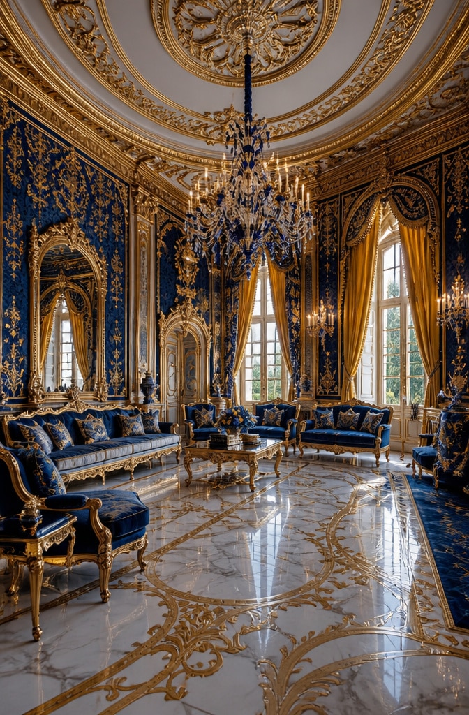 Lavish Gold and Sapphire Rococo Salon