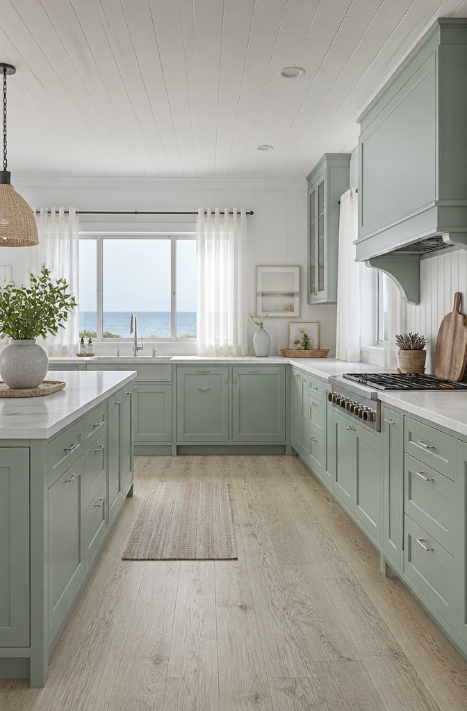 Light Green Coastal Breeze Kitchen Cabinets