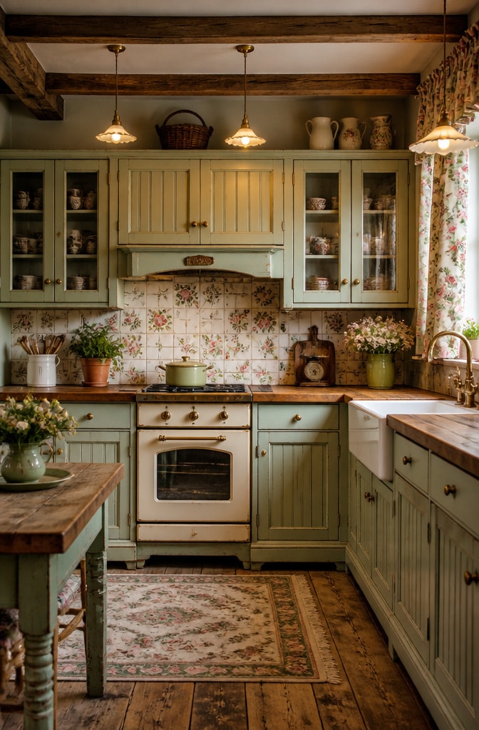 Light Green Cottagecore Kitchen Cabinets