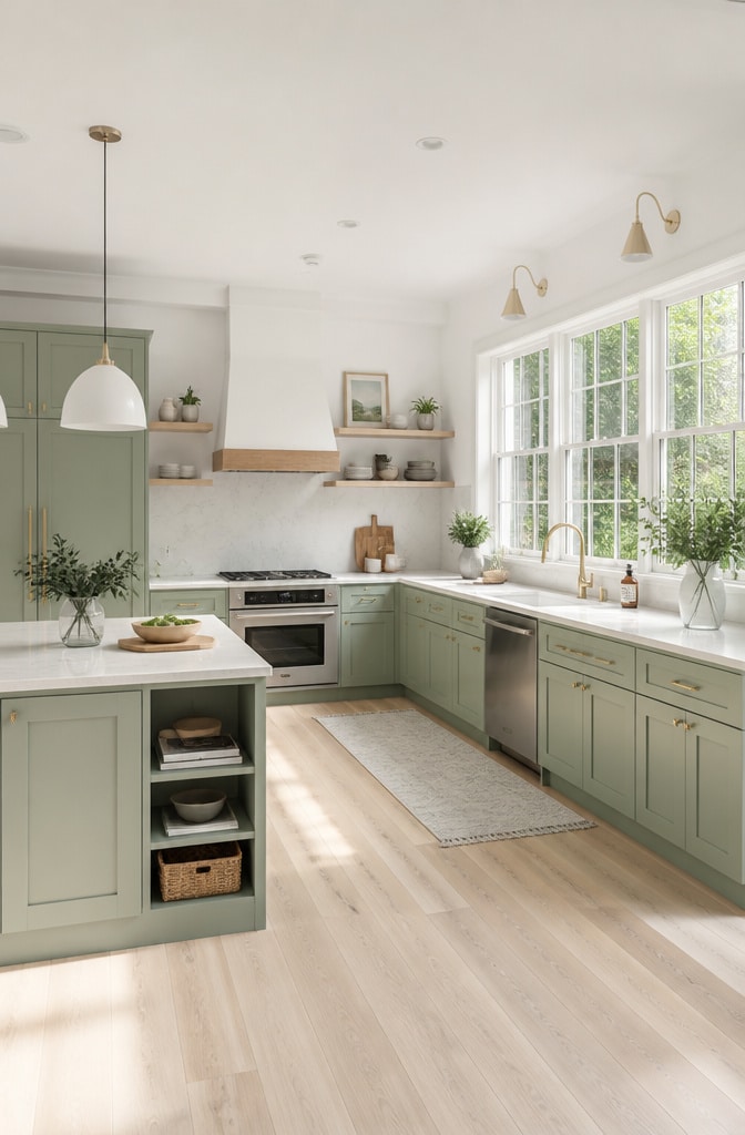 Light Green Scandinavian Style Kitchen Cabinets