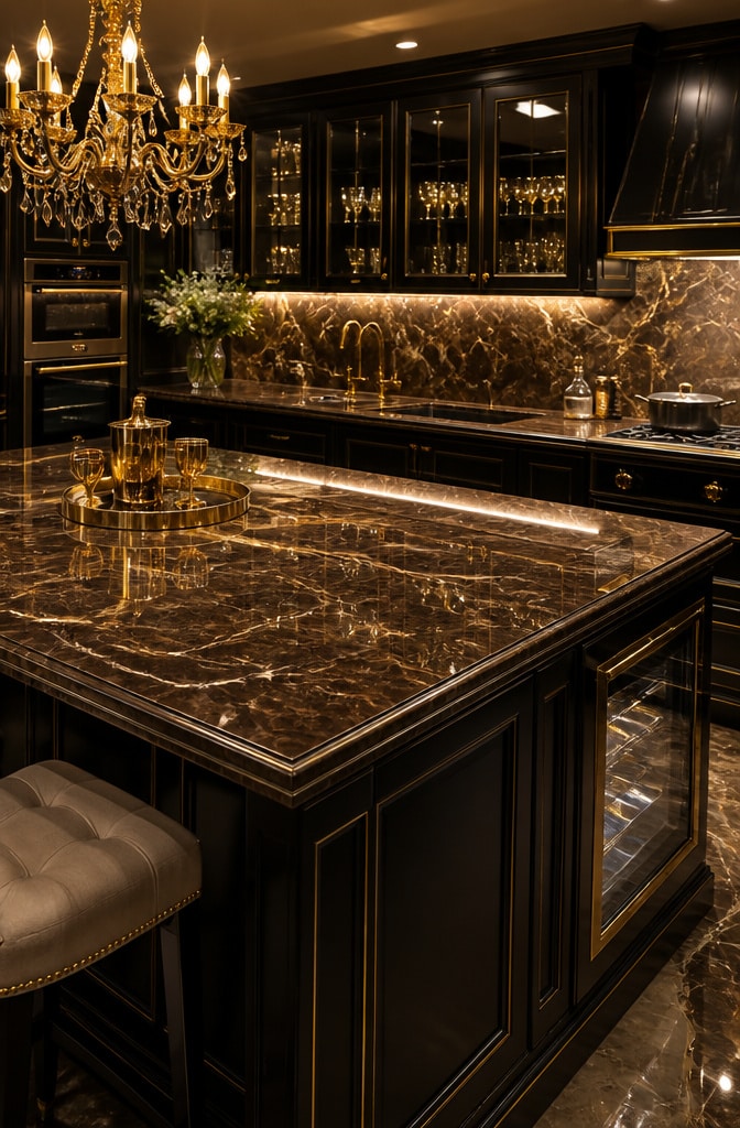 Luxurious Dark Brown Marble Kitchen