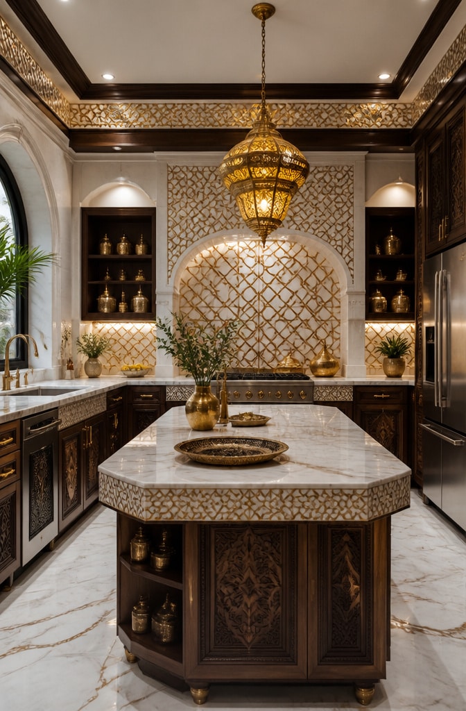 Luxurious Gold-Accented Moroccan Kitchen Tiles