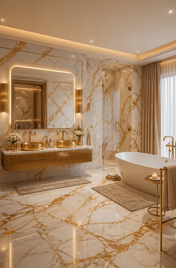 Luxurious Gold Veined Marble Bathroom