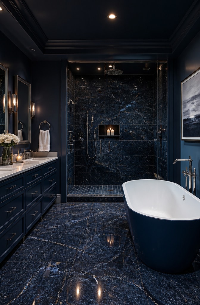 Luxurious Navy Blue Spa Bathroom