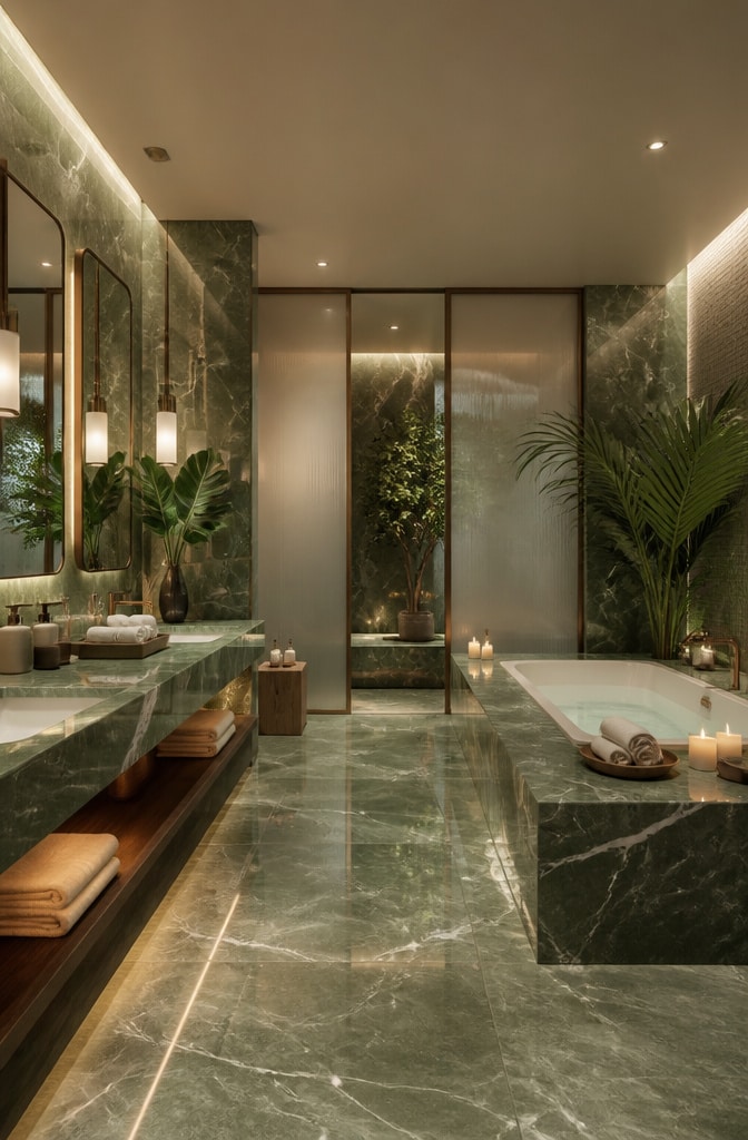 Luxurious Spa-Inspired Green Marble Bathroom