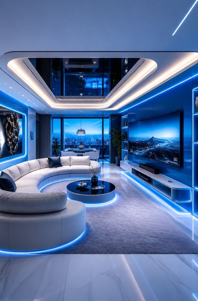 Luxury High-Tech Blue Living Room