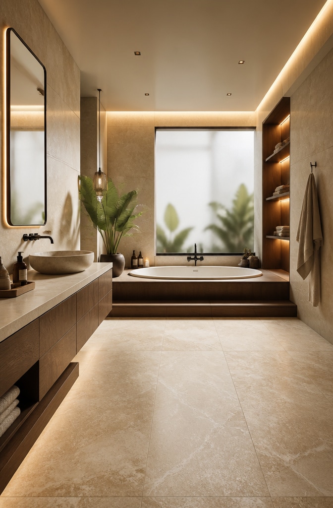 Luxury Spa-Inspired Beige and Brown Bathroom