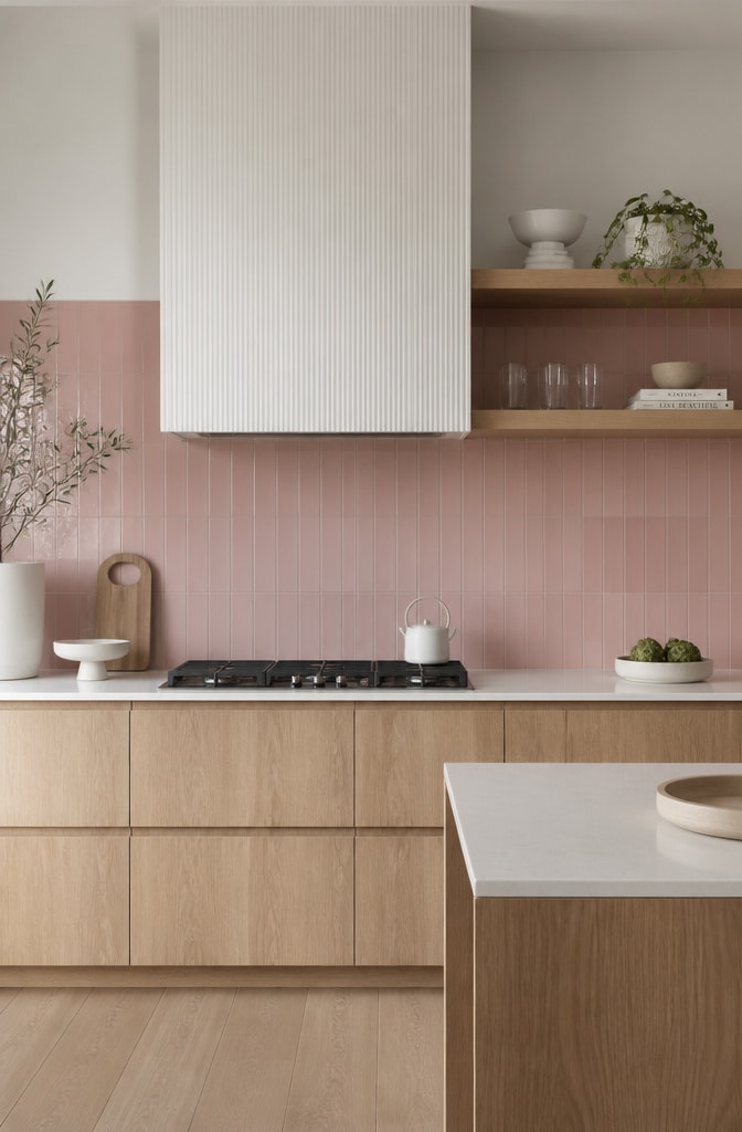 Matte Dusty Pink Kitchen Tiles