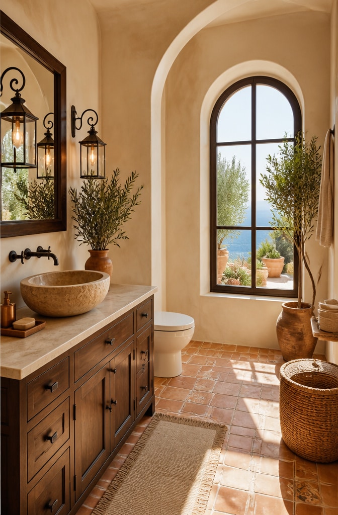 Mediterranean Beige and Brown Bathroom