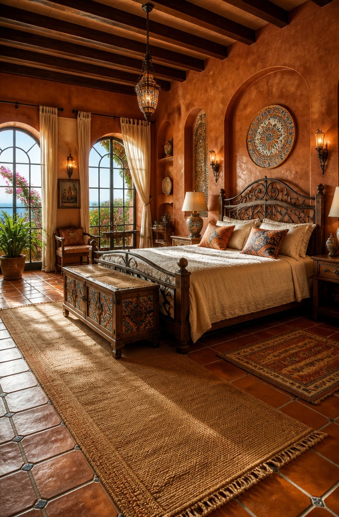 Mediterranean Brown Bedroom with Terra Cotta Tones