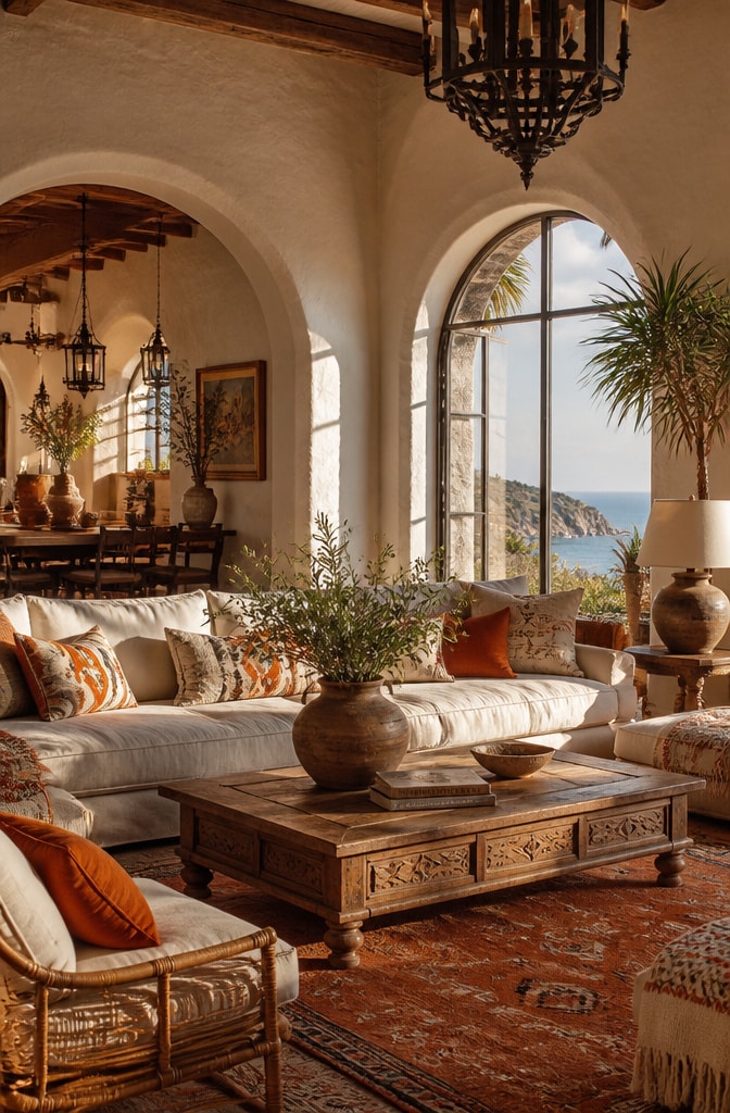 Mediterranean Coastal Living Room with Warm Earth Tones